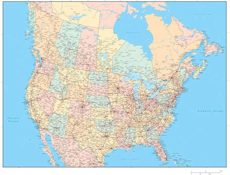 Map of USA and Canada with cities. Free printable maps of US .